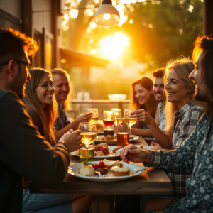 Friends Of Different Backgrounds Sharing Meal Diverse Com...