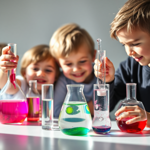 Science Experiment With Colorful Liquids Kids Excited Dis...