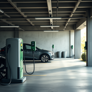 Electric Vehicle Charging In Modern Garage Sustainable