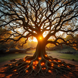 Ancient Tree Of Life Glowing Roots Magical Nature