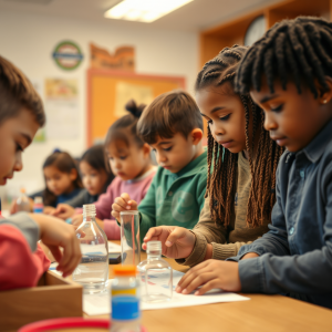 Diverse Children Engaged In Hands-on Stem Activity Classroom