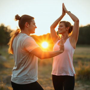 Couple Doing Partner Yoga Together Connection And Wellness