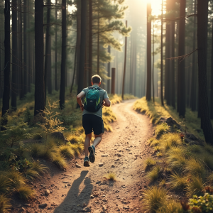 Runner On Trail Through Forest Active Outdoor Lifestyle