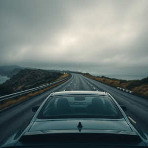 Road Trip Car On Coastal Highway Scenic Drive