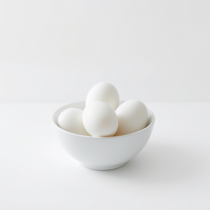 White Eggs In White Bowl On White Surface Pure