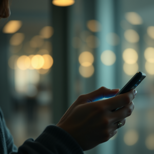 Person Using Smartphone With Holographic Interface Future...