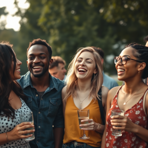 Diverse Group Of Friends Laughing Together Outdoor Gathering