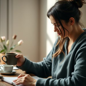 Person Journaling With Coffee Morning Routine Mindfulness