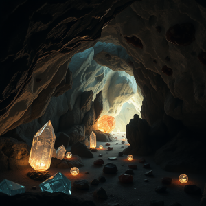 Crystal Cave Interior With Glowing Gems Fantasy Underground