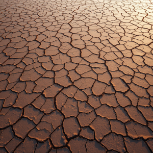 Aerial View Of Dried Lake Bed With Geometric Mud Cracks