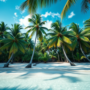 Tropical Beach With Palm Trees Turquoise Water Paradise