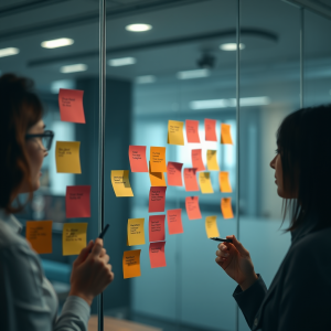 Creative Professional Brainstorming With Sticky Notes On ...