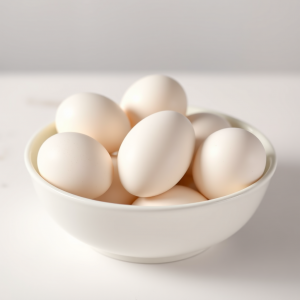 White Eggs In White Bowl On White Surface Pure