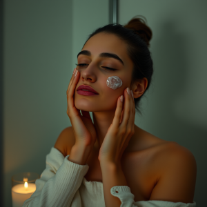Person Practicing Self-care Skincare Routine Peaceful Moment