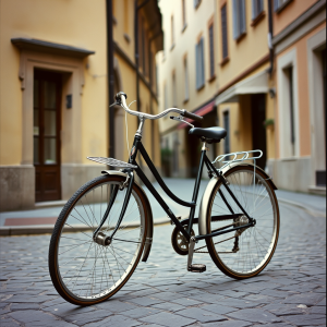 Vintage Bicycle Parked On European Cobblestone Street