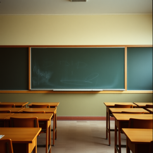 Empty Classroom With Chalkboard And Wooden Desks Nostalgic