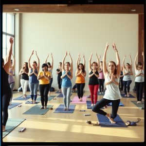 Yoga Class Group Of Diverse People Practicing Together