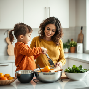 Mother And Child Cooking Together In Kitchen Bonding Moment
