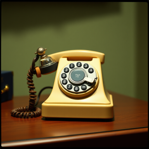 Retro Rotary Telephone On Wooden Table Communication