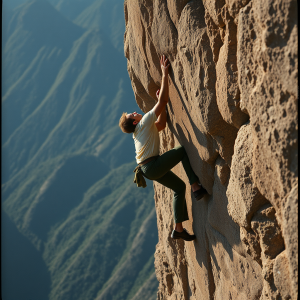 Rock Climbing Person Reaching Next Hold Determination