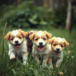Playful Puppies In Grass