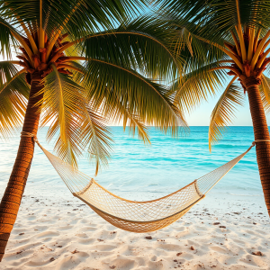 Beach Hammock Between Palm Trees Relaxation Vacation