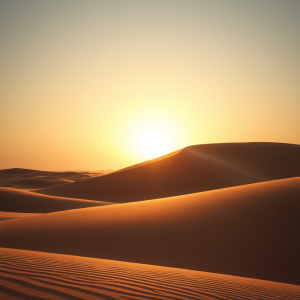 Desert Sand Dunes With Dramatic Shadows Golden Hour