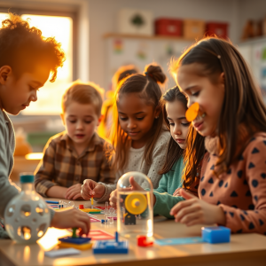 Diverse Children Engaged In Hands-on Stem Activity Classroom