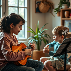 Music Lesson With Child Learning Instrument Patient Teacher