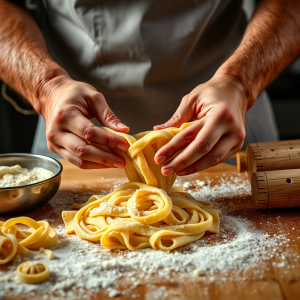 Homemade Pasta Being Prepared Hands Making Fresh Dough