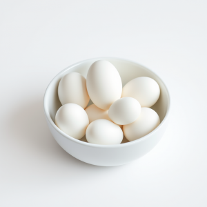 White Eggs In White Bowl On White Surface Pure