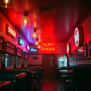 Classic Diner Interior Neon Signs Retro Americana